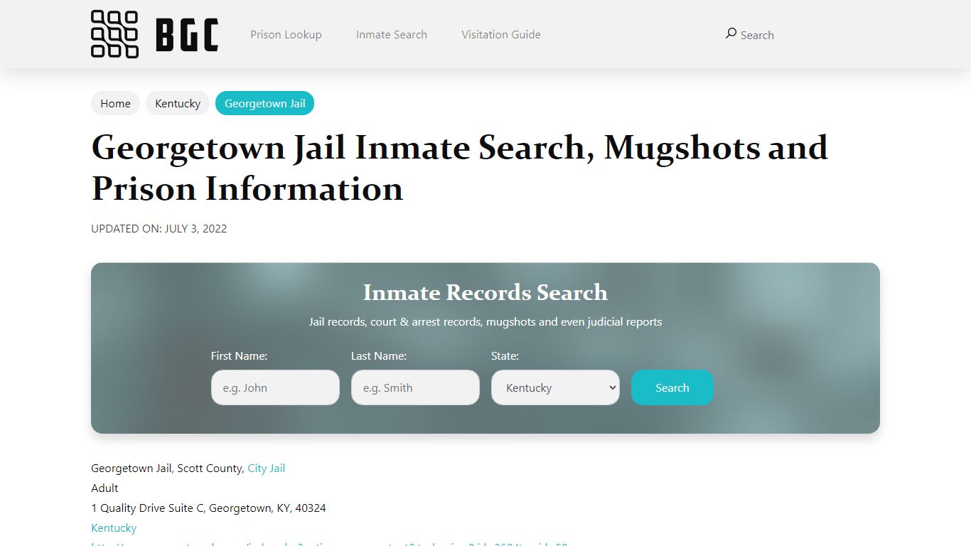 Georgetown Jail Inmate Search, Mugshots, Visitation, Phone ...