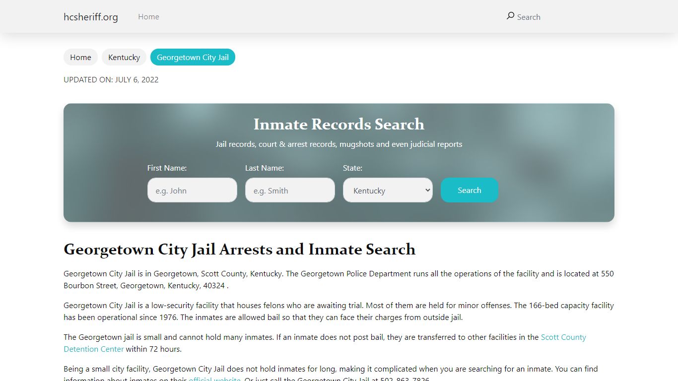 Georgetown City Jail Arrests and Inmate Search - hcsheriff.org